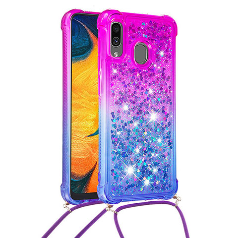 Coque Silicone Housse Etui Gel Bling-Bling avec Laniere Strap S01 pour Samsung Galaxy A30 Violet