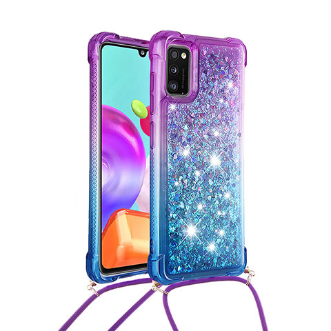 Coque Silicone Housse Etui Gel Bling-Bling avec Laniere Strap S01 pour Samsung Galaxy A41 Violet