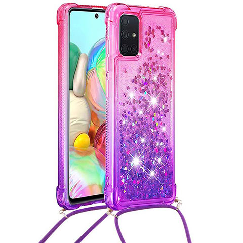 Coque Silicone Housse Etui Gel Bling-Bling avec Laniere Strap S01 pour Samsung Galaxy A71 5G Rose Rouge