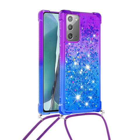Coque Silicone Housse Etui Gel Bling-Bling avec Laniere Strap S01 pour Samsung Galaxy Note 20 5G Violet