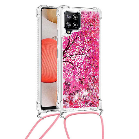 Coque Silicone Housse Etui Gel Bling-Bling avec Laniere Strap S02 pour Samsung Galaxy A42 5G Rose Rouge