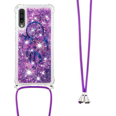 Coque Silicone Housse Etui Gel Bling-Bling avec Laniere Strap S02 pour Samsung Galaxy A50S Violet