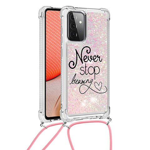 Coque Silicone Housse Etui Gel Bling-Bling avec Laniere Strap S02 pour Samsung Galaxy A72 5G Rose