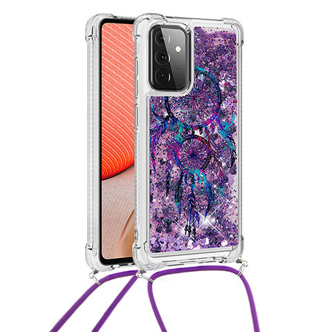 Coque Silicone Housse Etui Gel Bling-Bling avec Laniere Strap S02 pour Samsung Galaxy A72 5G Violet