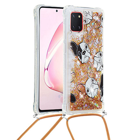 Coque Silicone Housse Etui Gel Bling-Bling avec Laniere Strap S02 pour Samsung Galaxy A81 Or