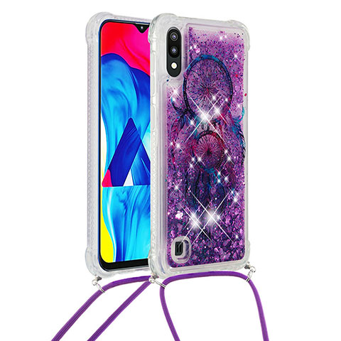 Coque Silicone Housse Etui Gel Bling-Bling avec Laniere Strap S02 pour Samsung Galaxy M10 Violet