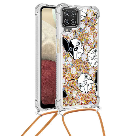 Coque Silicone Housse Etui Gel Bling-Bling avec Laniere Strap S02 pour Samsung Galaxy M12 Or