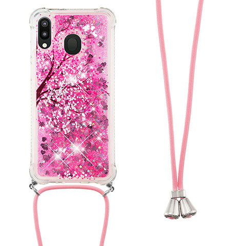 Coque Silicone Housse Etui Gel Bling-Bling avec Laniere Strap S02 pour Samsung Galaxy M20 Rose Rouge