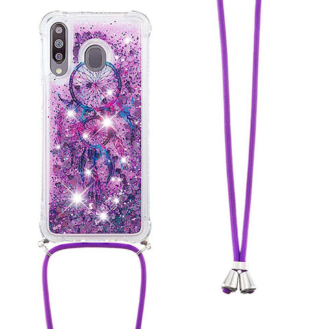 Coque Silicone Housse Etui Gel Bling-Bling avec Laniere Strap S02 pour Samsung Galaxy M30 Violet