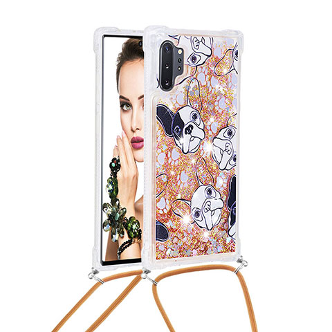 Coque Silicone Housse Etui Gel Bling-Bling avec Laniere Strap S02 pour Samsung Galaxy Note 10 Plus 5G Or