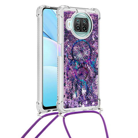 Coque Silicone Housse Etui Gel Bling-Bling avec Laniere Strap S02 pour Xiaomi Mi 10i 5G Violet