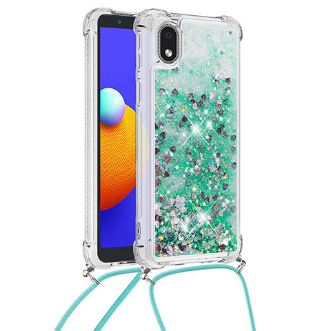 Coque Silicone Housse Etui Gel Bling-Bling avec Laniere Strap S03 pour Samsung Galaxy M01 Core Vert