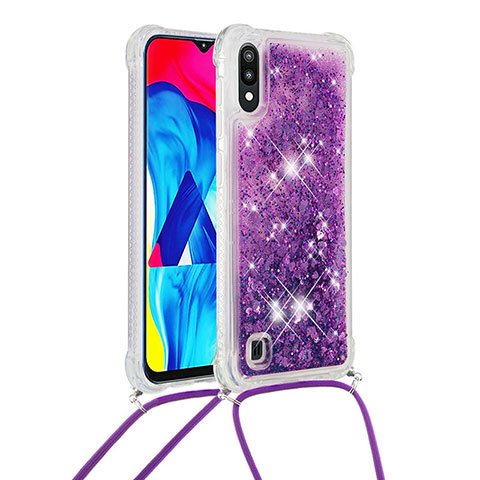 Coque Silicone Housse Etui Gel Bling-Bling avec Laniere Strap S03 pour Samsung Galaxy M10 Violet