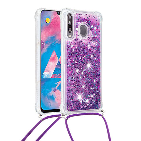 Coque Silicone Housse Etui Gel Bling-Bling avec Laniere Strap S03 pour Samsung Galaxy M30 Violet