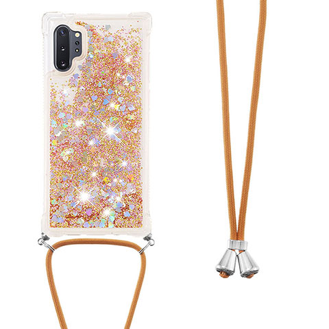 Coque Silicone Housse Etui Gel Bling-Bling avec Laniere Strap S03 pour Samsung Galaxy Note 10 Plus 5G Or