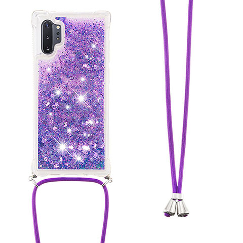 Coque Silicone Housse Etui Gel Bling-Bling avec Laniere Strap S03 pour Samsung Galaxy Note 10 Plus 5G Violet