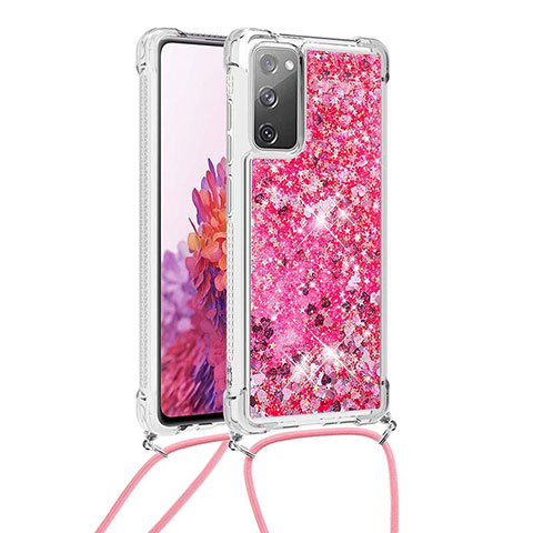 Coque Silicone Housse Etui Gel Bling-Bling avec Laniere Strap S03 pour Samsung Galaxy S20 FE (2022) 5G Rose Rouge