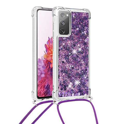 Coque Silicone Housse Etui Gel Bling-Bling avec Laniere Strap S03 pour Samsung Galaxy S20 FE 5G Violet