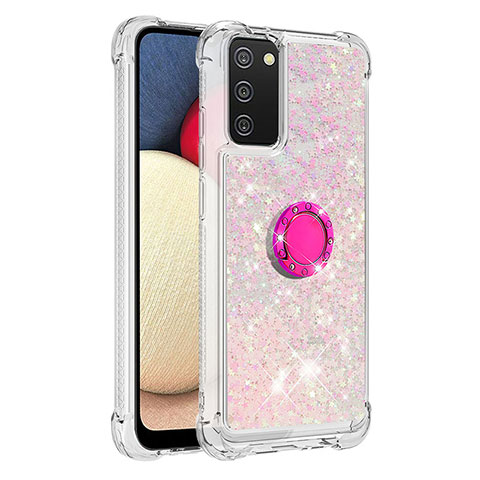 Coque Silicone Housse Etui Gel Bling-Bling avec Support Bague Anneau S01 pour Samsung Galaxy A02s Rose