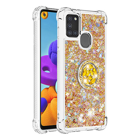 Coque Silicone Housse Etui Gel Bling-Bling avec Support Bague Anneau S01 pour Samsung Galaxy A21s Or