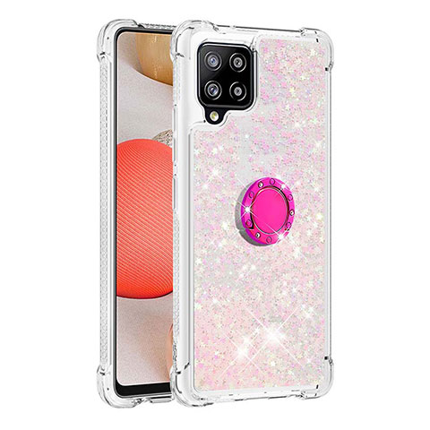 Coque Silicone Housse Etui Gel Bling-Bling avec Support Bague Anneau S01 pour Samsung Galaxy A42 5G Rose