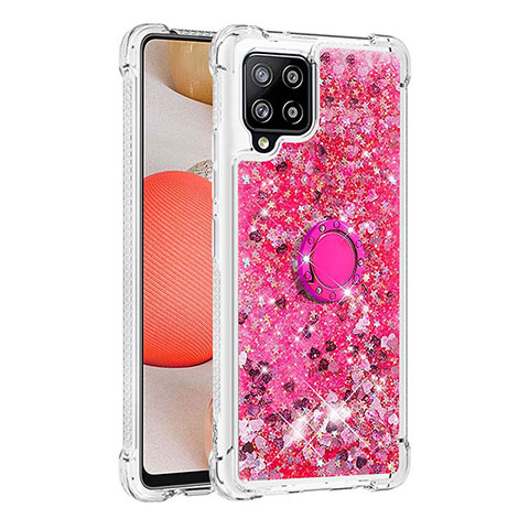 Coque Silicone Housse Etui Gel Bling-Bling avec Support Bague Anneau S01 pour Samsung Galaxy A42 5G Rose Rouge
