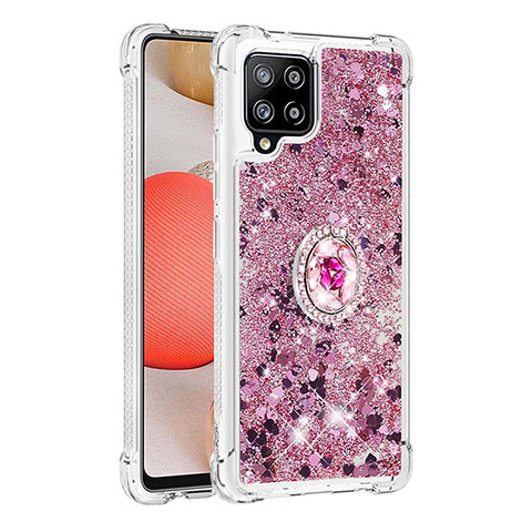 Coque Silicone Housse Etui Gel Bling-Bling avec Support Bague Anneau S01 pour Samsung Galaxy A42 5G Rouge