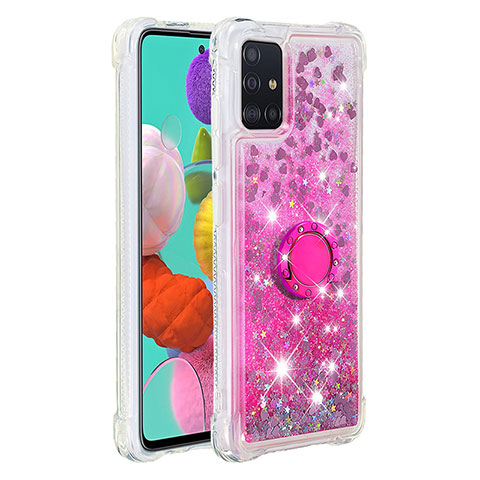 Coque Silicone Housse Etui Gel Bling-Bling avec Support Bague Anneau S01 pour Samsung Galaxy A51 4G Rose Rouge