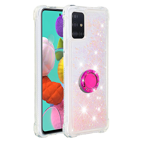 Coque Silicone Housse Etui Gel Bling-Bling avec Support Bague Anneau S01 pour Samsung Galaxy A51 5G Rose