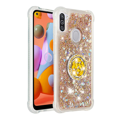 Coque Silicone Housse Etui Gel Bling-Bling avec Support Bague Anneau S01 pour Samsung Galaxy M11 Or