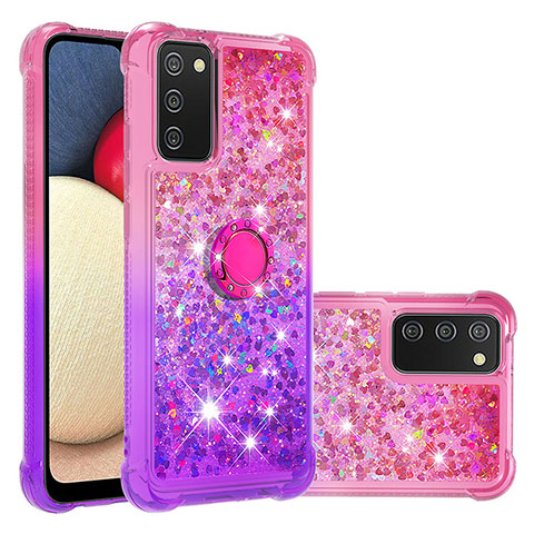 Coque Silicone Housse Etui Gel Bling-Bling avec Support Bague Anneau S02 pour Samsung Galaxy A02s Rose Rouge