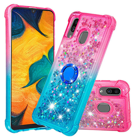 Coque Silicone Housse Etui Gel Bling-Bling avec Support Bague Anneau S02 pour Samsung Galaxy A20 Rose