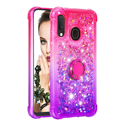 Coque Silicone Housse Etui Gel Bling-Bling avec Support Bague Anneau S02 pour Samsung Galaxy A20e Rose Rouge