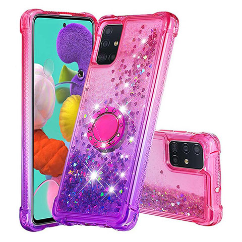 Coque Silicone Housse Etui Gel Bling-Bling avec Support Bague Anneau S02 pour Samsung Galaxy A51 4G Rose Rouge