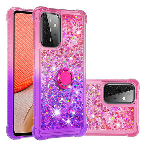 Coque Silicone Housse Etui Gel Bling-Bling avec Support Bague Anneau S02 pour Samsung Galaxy A72 5G Rose Rouge