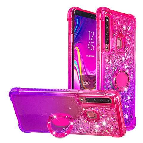 Coque Silicone Housse Etui Gel Bling-Bling avec Support Bague Anneau S02 pour Samsung Galaxy A9 (2018) A920 Rose Rouge