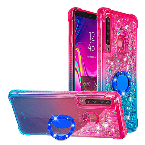 Coque Silicone Housse Etui Gel Bling-Bling avec Support Bague Anneau S02 pour Samsung Galaxy A9s Rose