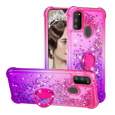 Coque Silicone Housse Etui Gel Bling-Bling avec Support Bague Anneau S02 pour Samsung Galaxy M30s Rose Rouge
