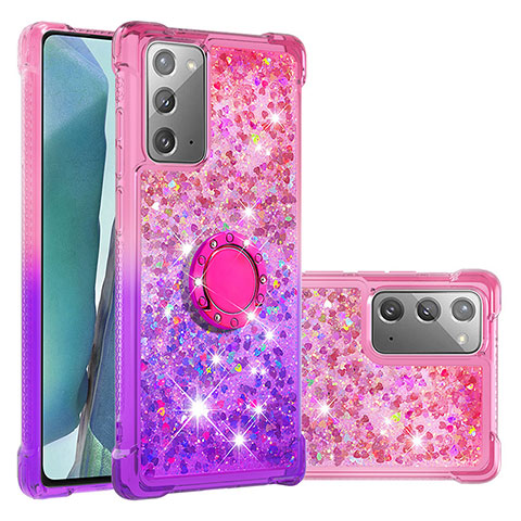 Coque Silicone Housse Etui Gel Bling-Bling avec Support Bague Anneau S02 pour Samsung Galaxy Note 20 5G Rose Rouge