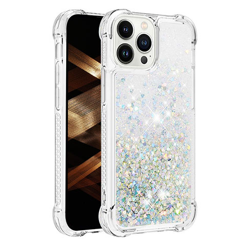 Coque Silicone Housse Etui Gel Bling-Bling S01 pour Apple iPhone 14 Pro Bleu Clair