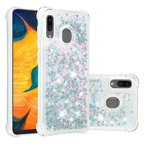 Coque Silicone Housse Etui Gel Bling-Bling S01 pour Samsung Galaxy A30 Argent