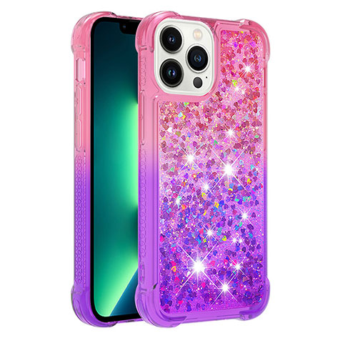 Coque Silicone Housse Etui Gel Bling-Bling S02 pour Apple iPhone 13 Pro Rose Rouge