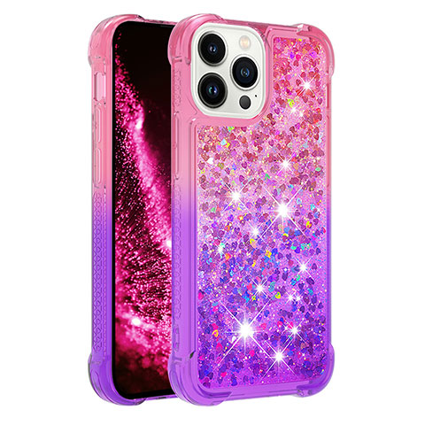 Coque Silicone Housse Etui Gel Bling-Bling S02 pour Apple iPhone 15 Pro Max Rose Rouge
