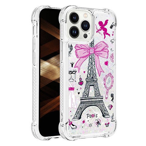 Coque Silicone Housse Etui Gel Bling-Bling S03 pour Apple iPhone 14 Pro Max Or Rose