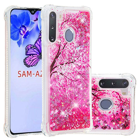 Coque Silicone Housse Etui Gel Bling-Bling S03 pour Samsung Galaxy A21 European Rose Rouge