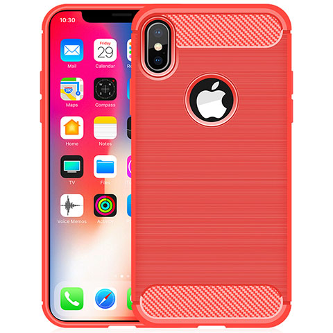 Coque Silicone Housse Etui Gel Line pour Apple iPhone Xs Rouge