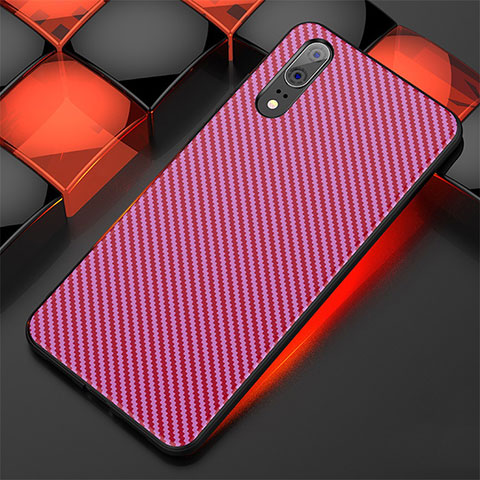 Coque Silicone Housse Etui Gel Line pour Huawei P20 Rose Rouge