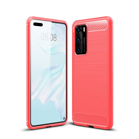 Coque Silicone Housse Etui Gel Line pour Huawei P40 Rouge