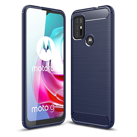 Coque Silicone Housse Etui Gel Line pour Motorola Moto G10 Bleu