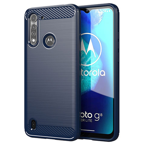 Coque Silicone Housse Etui Gel Line pour Motorola Moto G8 Power Lite Bleu